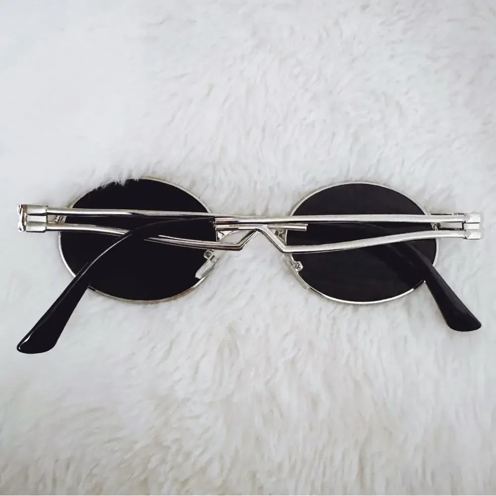 Betsy Black with Silver Rim Round Sunglasses